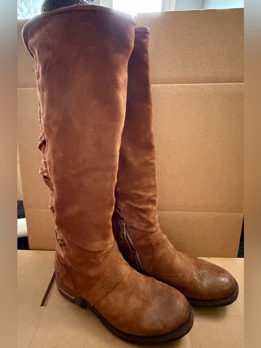A.S.98 Tall Suede Over-the-Knee Boots — Chestnut Brown